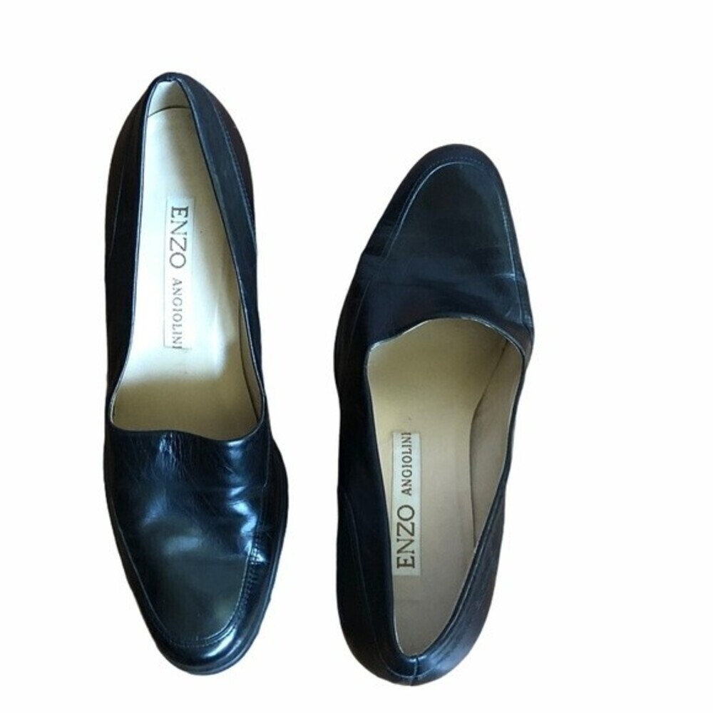Enzo Angiolini "Liberty" Black Loafer Block Heel Women's Size 8 Slip-On